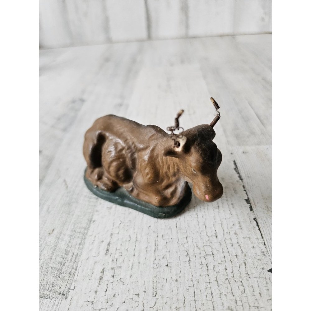 Vintage cow paper mache nativity xmas statue figurine religious decor